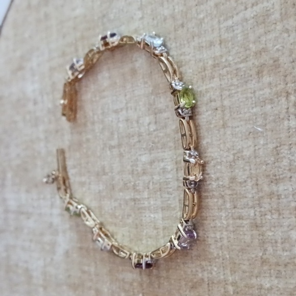 FAS 925 Gold Multi Colored Rhinestone Link Bracelet - Picture 6 of 7